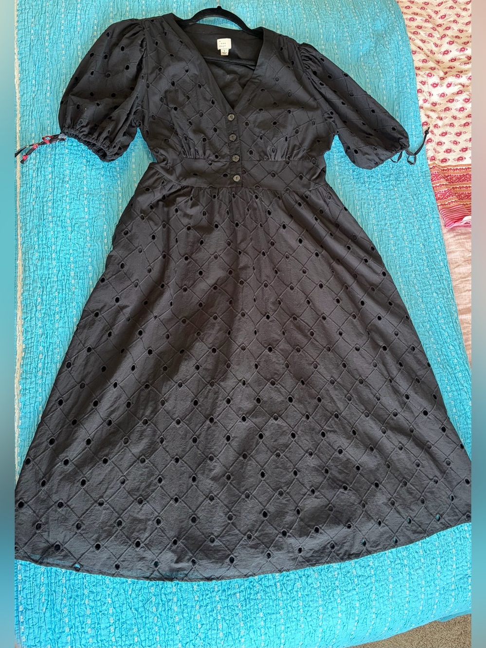 a new day Black Eyelet Button-Front Midi Dress